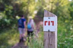 Eine Nahaufnahme des Minett Trail Markierungszeichen