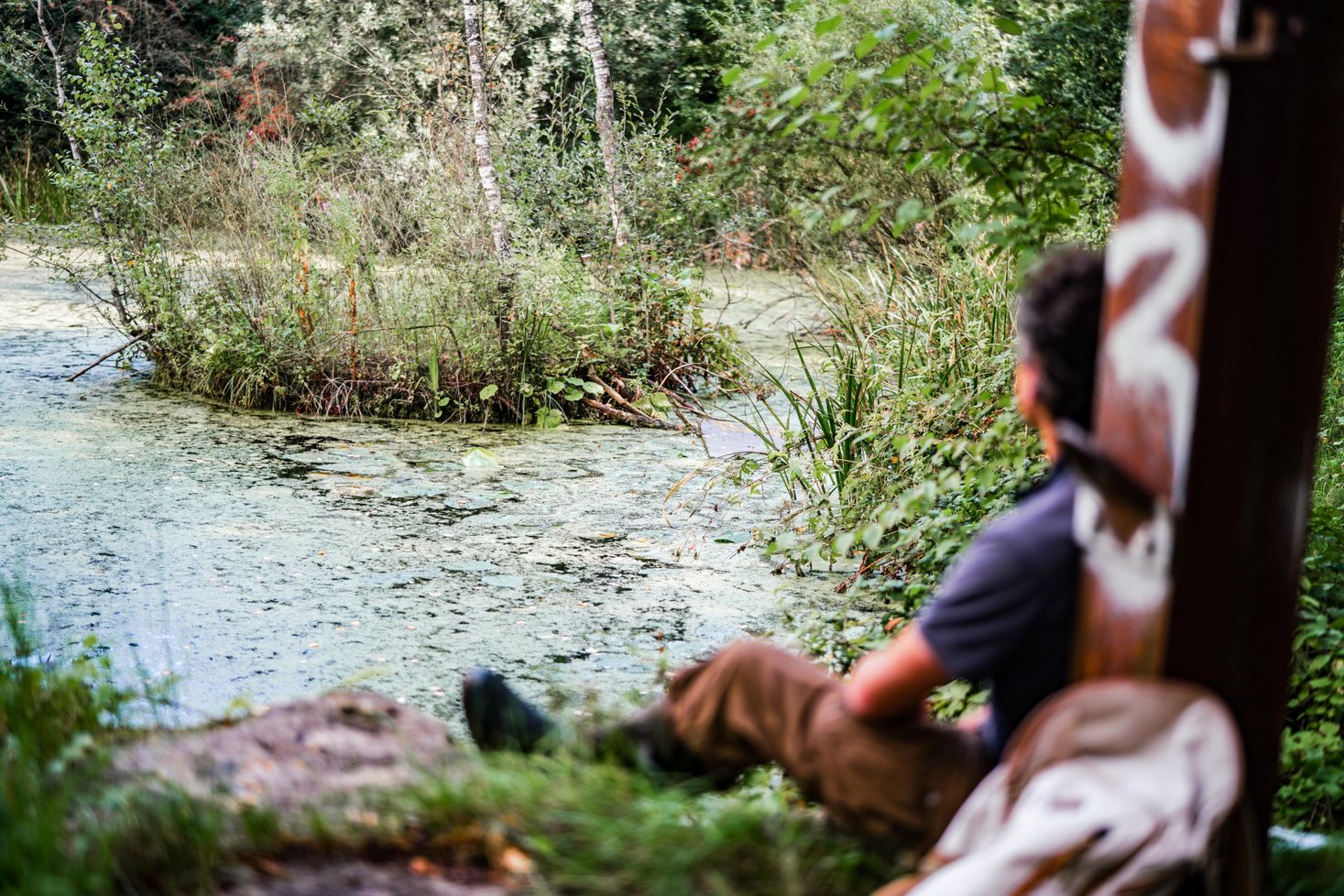 A man takes a short breather with a view 