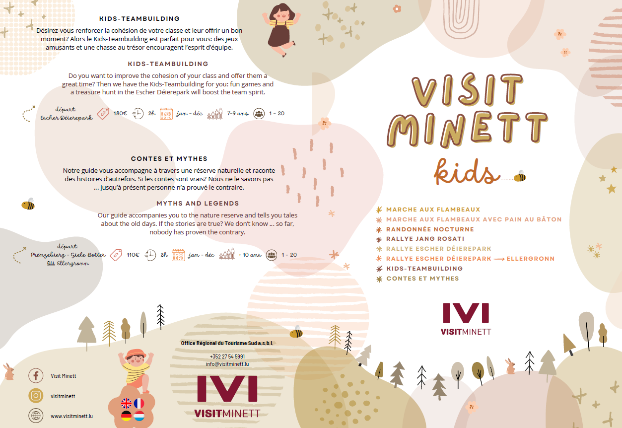 Flyer promouvant les activitées conçus pour enfants et écoles