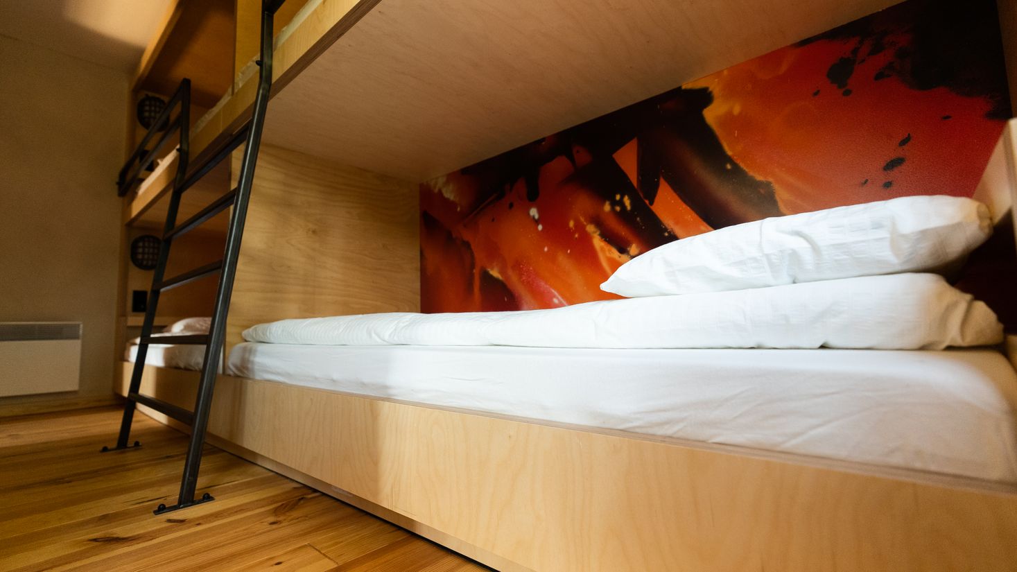 A closeup of one of the bunk beds in the Kabaischen in Kayl
